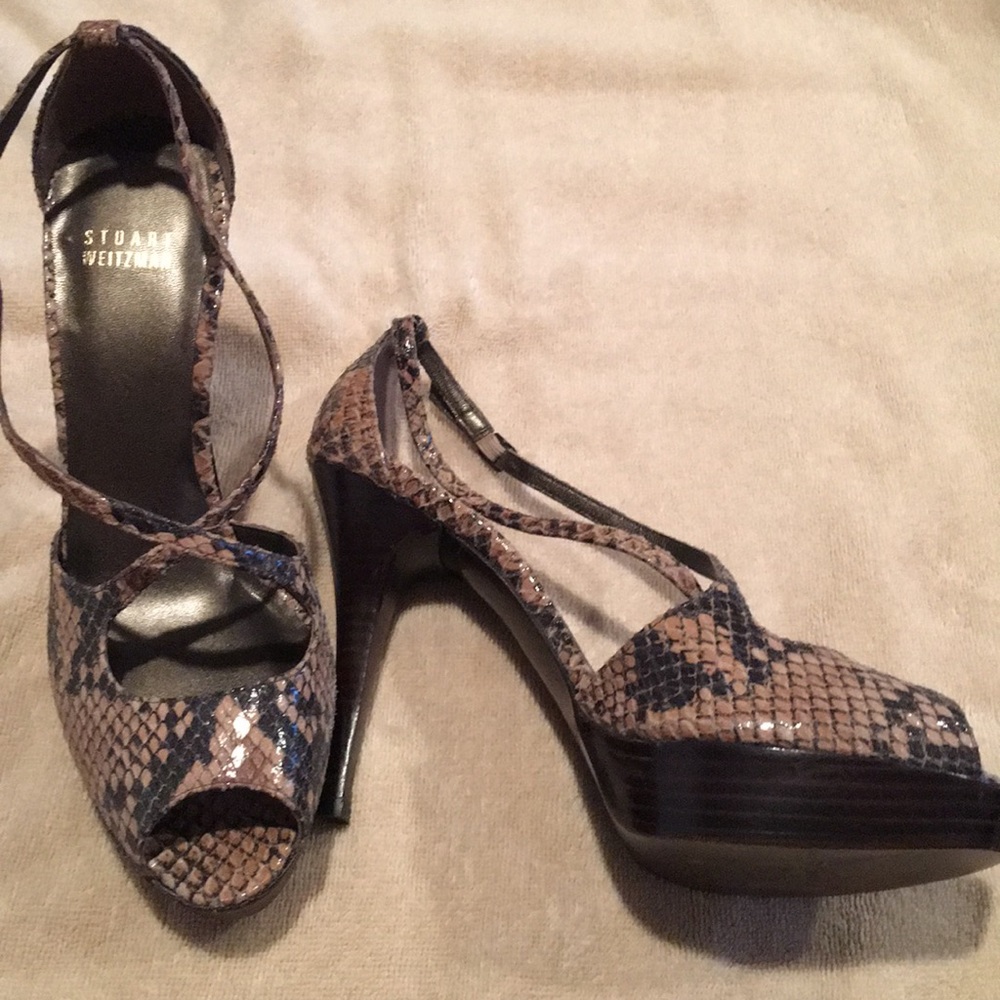 Stuart Weitzman Snake Skin Elegant Open Toe Shoes - image 2